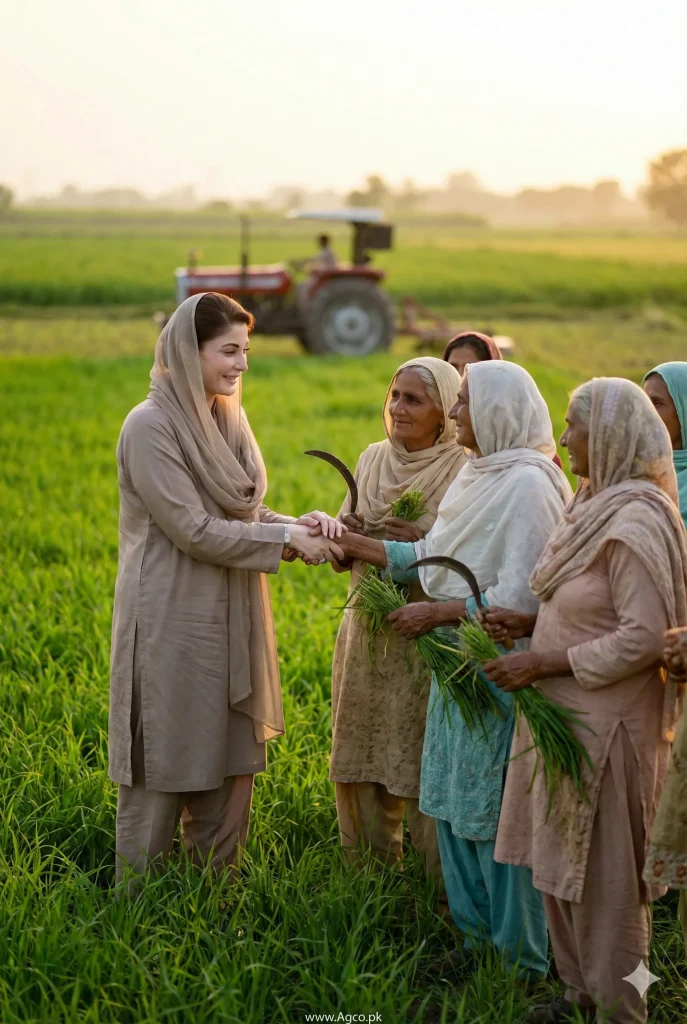 Cm Punjab Maryam Nawaz with Farmers in Green Fields