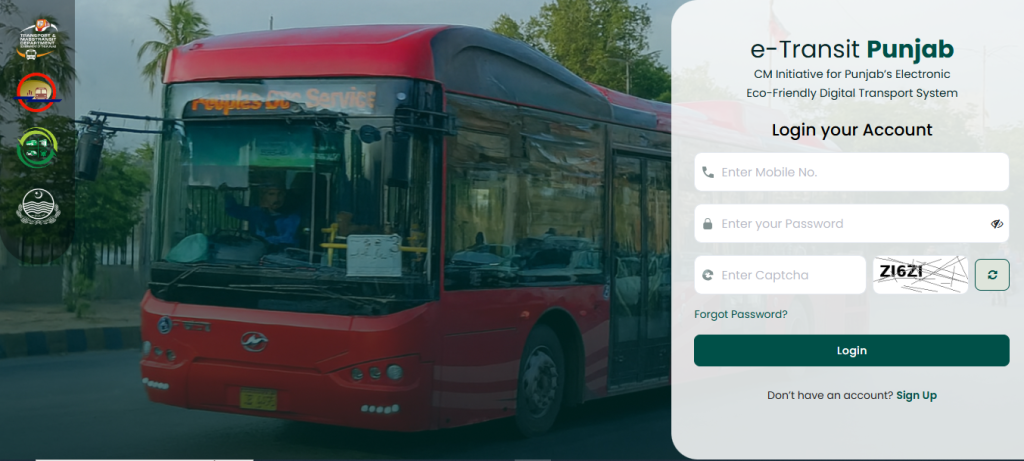 E Transit Punjab Login portal for T cash card and Student T cash card Program