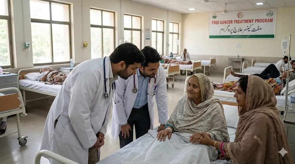 Doctors in a Cancer ward checking  a cancer patient in Punjab Pakistan