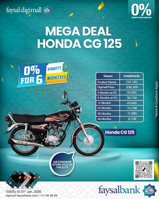 Mega Honda 125 Deal On Faysal Digi Mall with 0 markup