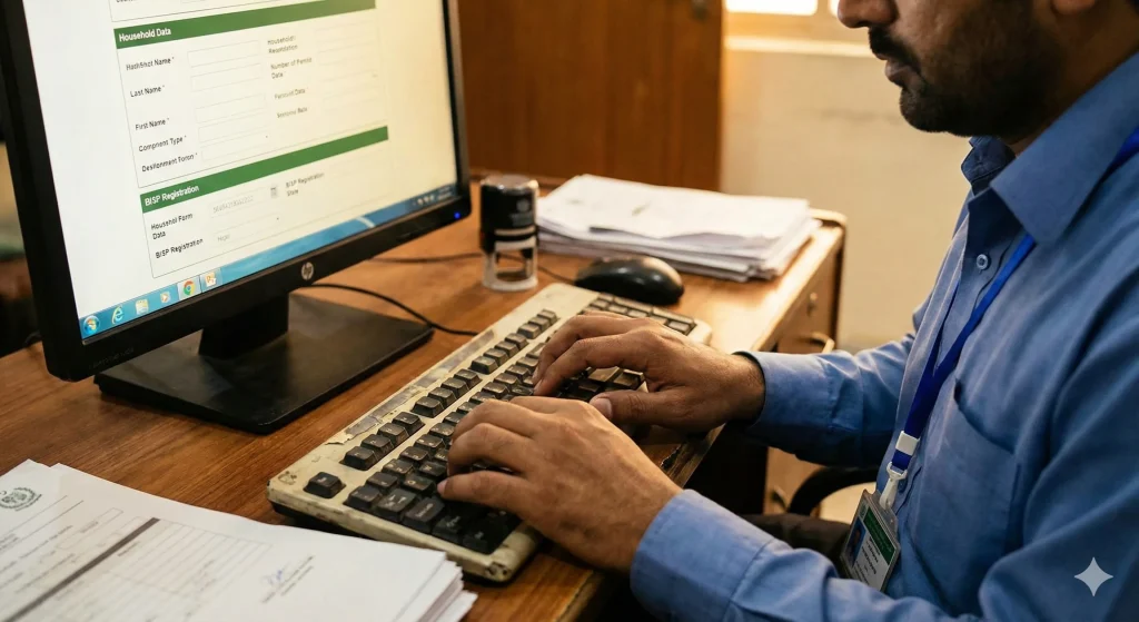BISP data entry officer conducting NSER household survey