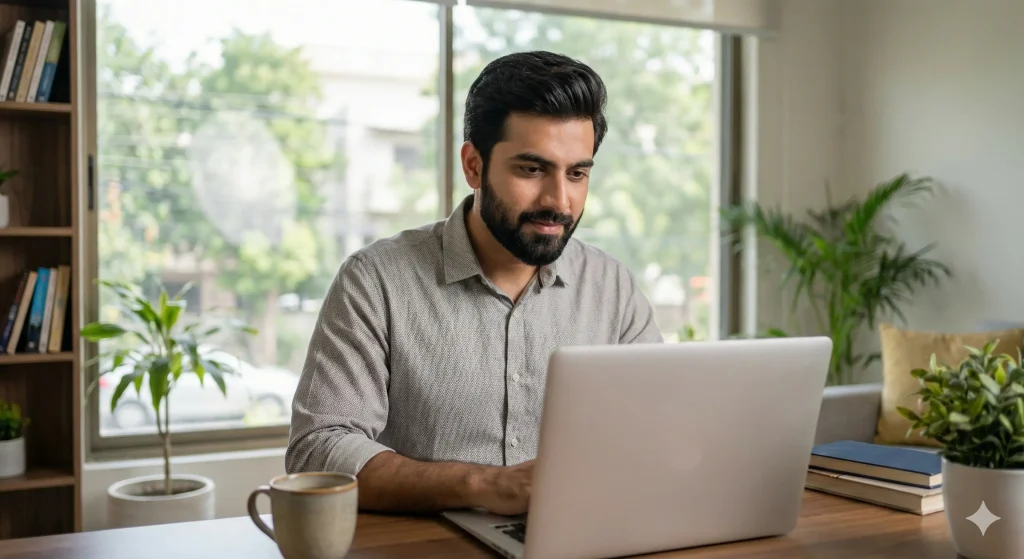 Pakistani professional completing soft skills certificate online for CM Parwaz Card